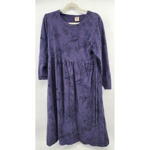 Varsity Sport Womens Purple Floral Cotton Midi Dress Long Sleeve Size S USA Made